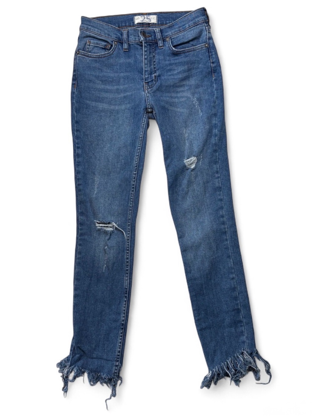 We The Free People Great Heights Frayed Skinny Jeans Size 25 Blue Distressed